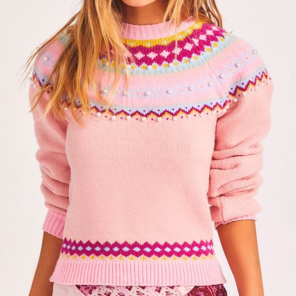 Loveshackfancy Crawley slim pullover Berry smash pink knit sweater S